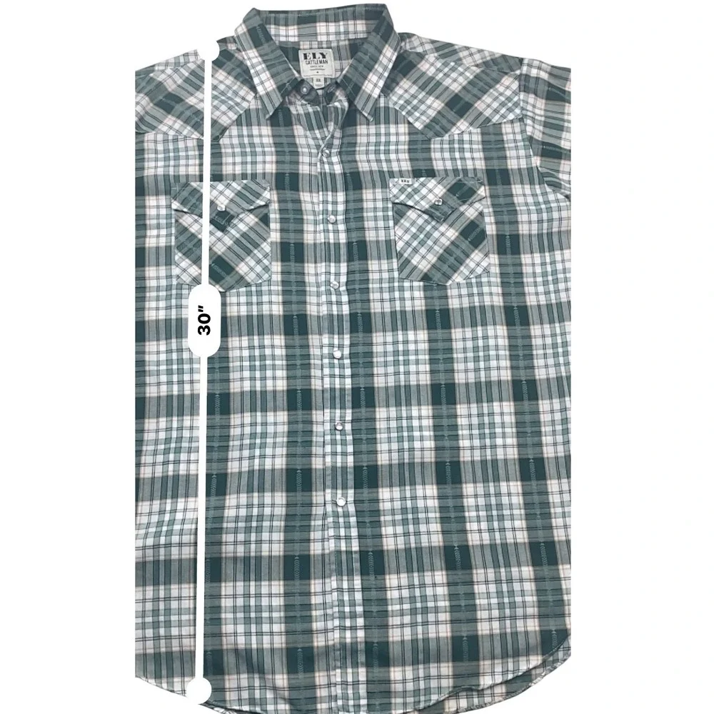 Ely Cattleman Mens XXL Green Plaid Western Pearl Snap Short Sleeve Shirt